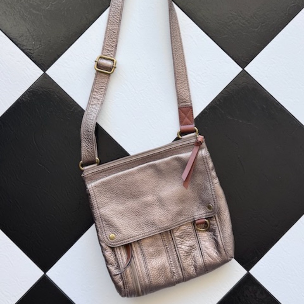 Fossil Bronze Cross Body Bag Purse - Leather and Brass accents